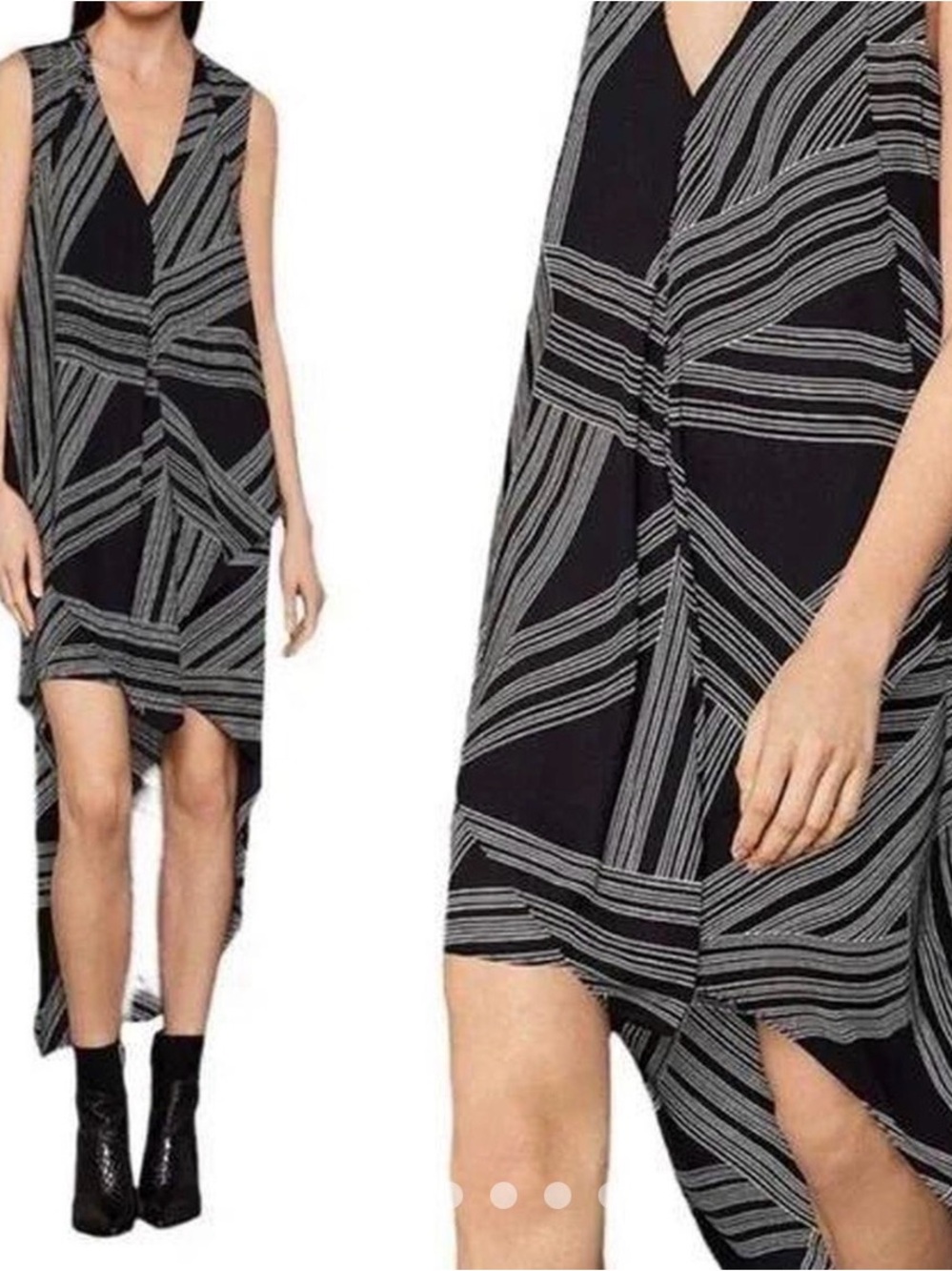 NWOT BCBG MAXAZRIA Optic Georgette High-Low Dress Black/Whtie Striped Size XXS